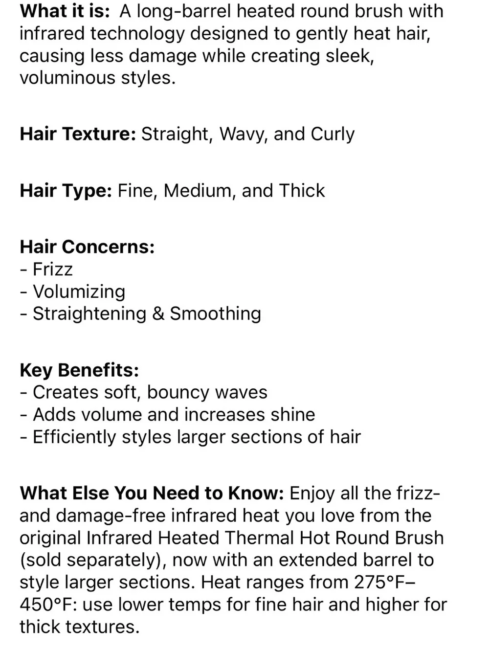 BONDIBOOST Infrared Heated Thermal Long Barrel Hot Round Brush